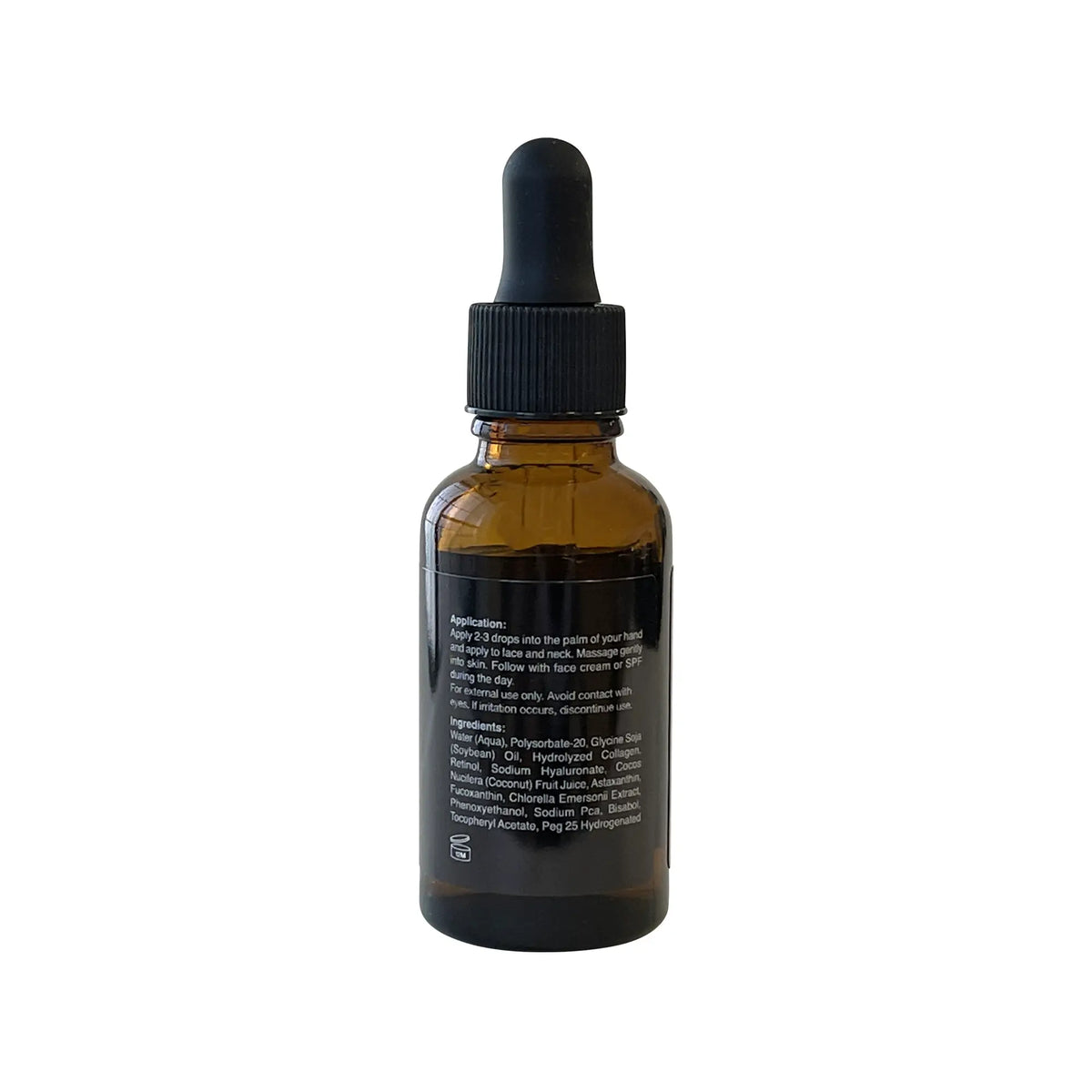 Luminara Collagen & Retinol Night Serum, back label with ingredients